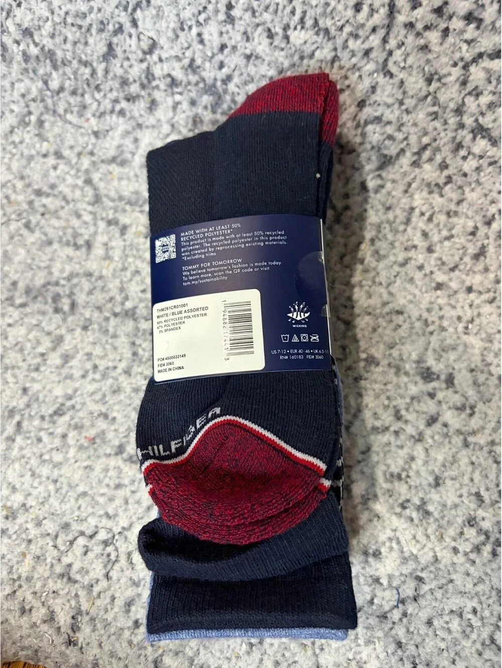 Tommy Hilfiger Mens Cushion Crew Socks 3 Pack White Blue Size 7-12 NEW